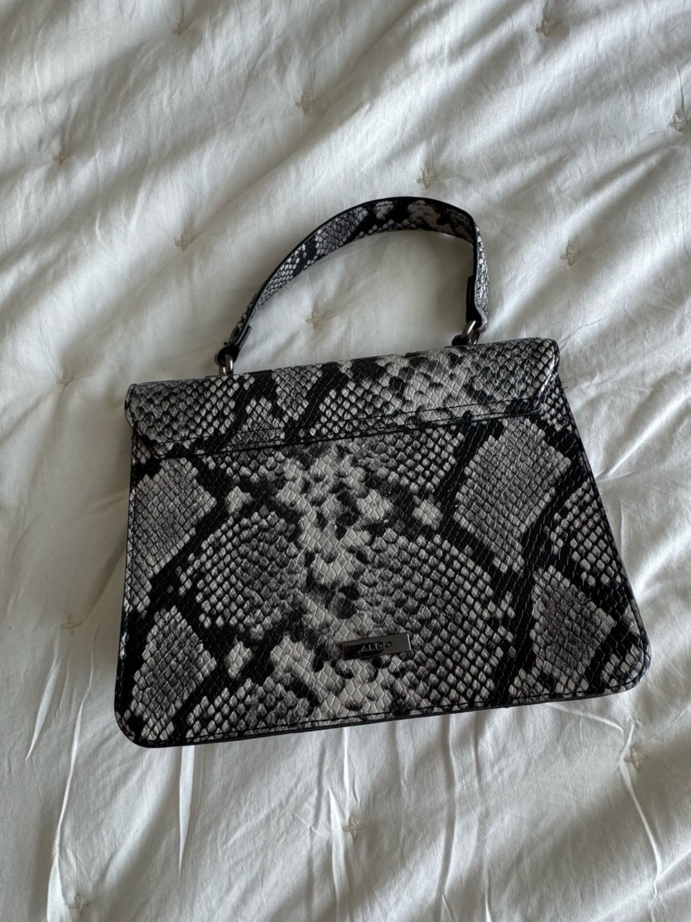 ALDO Black & Gray Snake-Print Top Handle Satchel - Picture 2 of 6